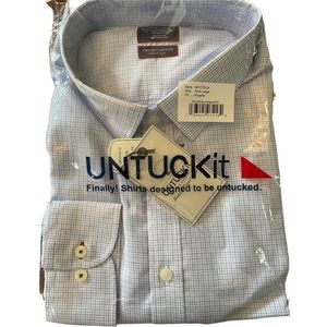 NWT Men’s UNTUCKit Blue and White Plaid Long Sleeve Button Down Shirt